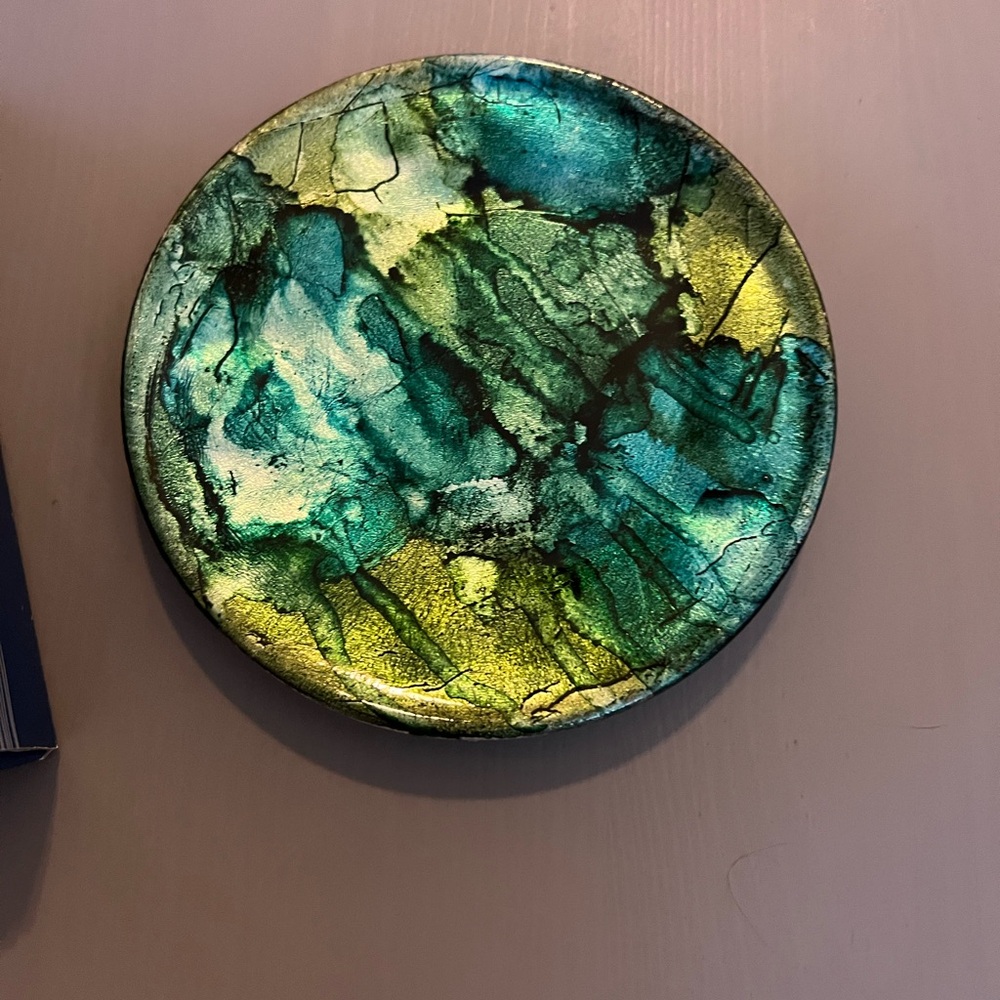 Pier1 Set of 4 Coasters, Abstract Green and Yellow Hand Painted